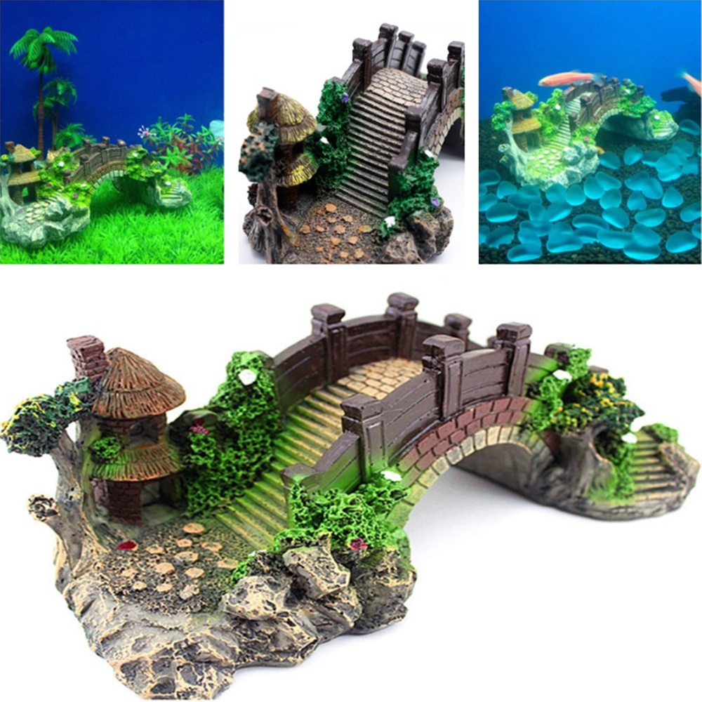 Aquarium Planted Background - Aquarium Fish Tank Vintage Decorative Bridge